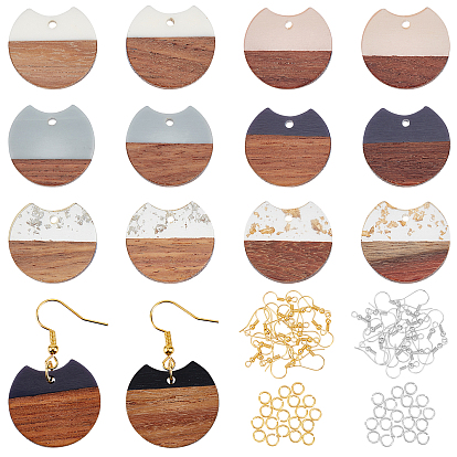 DIY Earring Making Kit, Including Gap Flat Round Resin & Walnut Wood Pendants, Iron Earring Hooks & Open Jump Rings