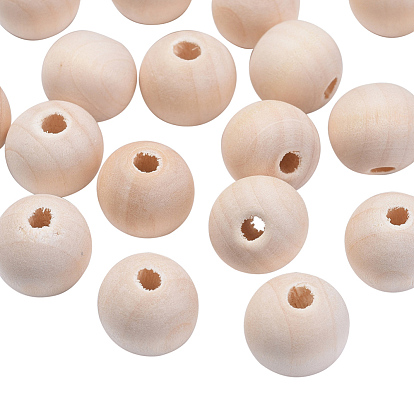 Unfinished Natural Wood Beads, Round Wooden Loose Beads Spacer Beads for Craft Making, Lead Free