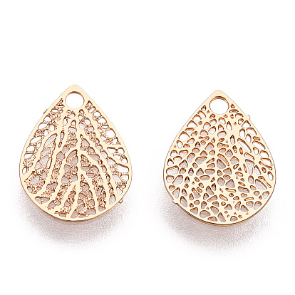 Rack Plating Brass Filigree Charms, Etched Metal Embellishments, Long-Lasting Plated, Leaf Charms
