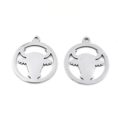 Pendentifs en acier inoxydable, Coupe au laser, bague avec tête de boeuf