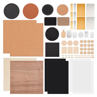 Набор инструментов для работы с кожей для начинающих, включая акриловую пластину, 304 подвески из нержавеющей стали и алюминия, коврик из натурального черного камня, железные шариковые цепи деревянные бирки, пустые этикетки из искусственной кожи