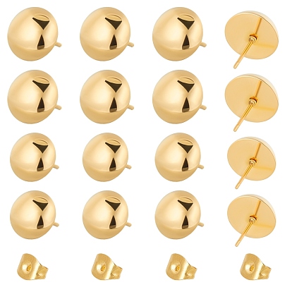 304 Stainless Steel Stud Earrings, with Ear Nuts, Hypoallergenic Earrings, Half Round