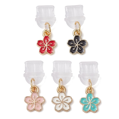 5 piezas 5 tapones a prueba de polvo móviles de pvc de colores, con dijes de esmalte de aleación de flores, para cubierta de puerto usb tipo c
