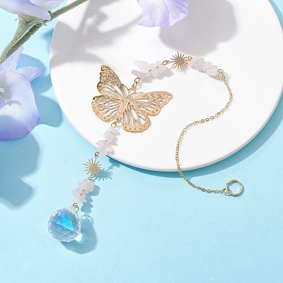 Butterfly Brass Pendant Decorations, with Glass Pendants and Gemstone Beads
