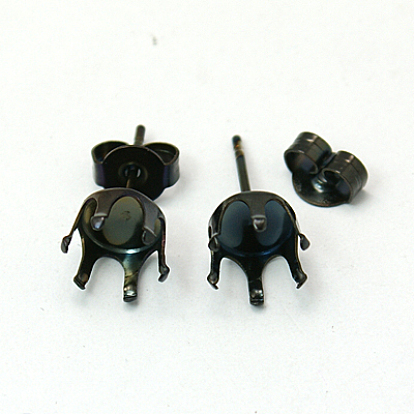 Stainless Steel Stud Earring Settings, 15x8mm, Tray: 7mm, Pin: 0.7mm