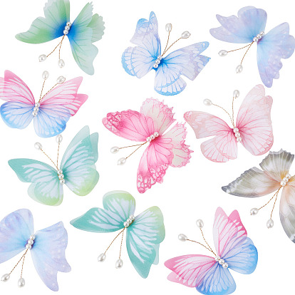 32шт. 8 стили тканевых бабочек с украшением из искусственного жемчуга