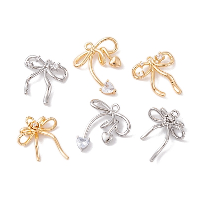 Латунные микропаве прозрачные подвески с фианитом, без кадмия, без никеля и без свинца, бантом