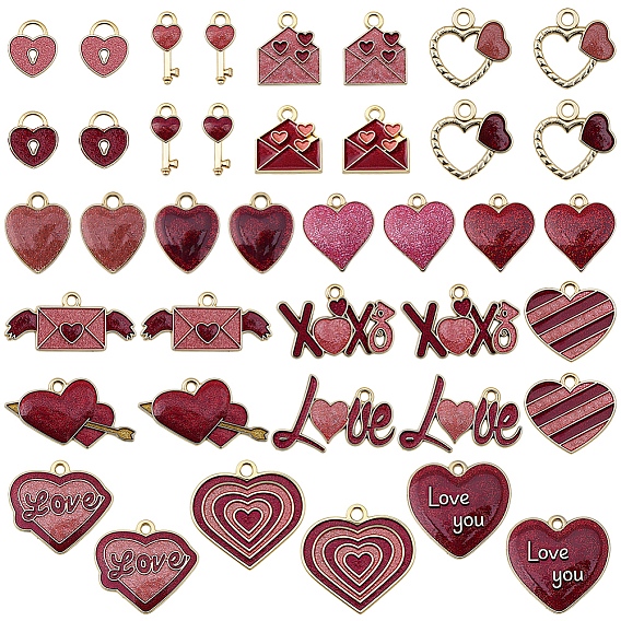 40 шт 20 стили подвески из цинкового сплава с эмалью, с блеском порошок, светло-золотой/золотистый, разнообразные