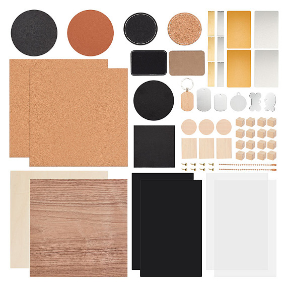 Набор инструментов для работы с кожей для начинающих, включая акриловую пластину, 304 подвески из нержавеющей стали и алюминия, коврик из натурального черного камня, железные шариковые цепи деревянные бирки, пустые этикетки из искусственной кожи