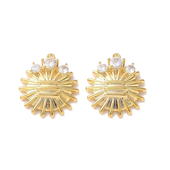 Brass Micro Pave Clear Cubic Zirconia Pendants, Sunburst Charms