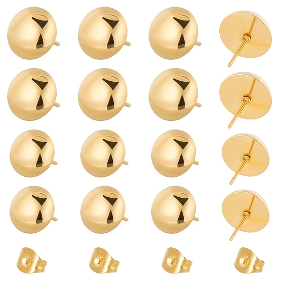 304 Stainless Steel Stud Earrings, with Ear Nuts, Hypoallergenic Earrings, Half Round