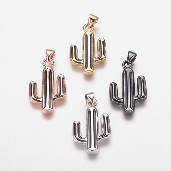 Латунные подвески, с эмалью, кактус, чёрные