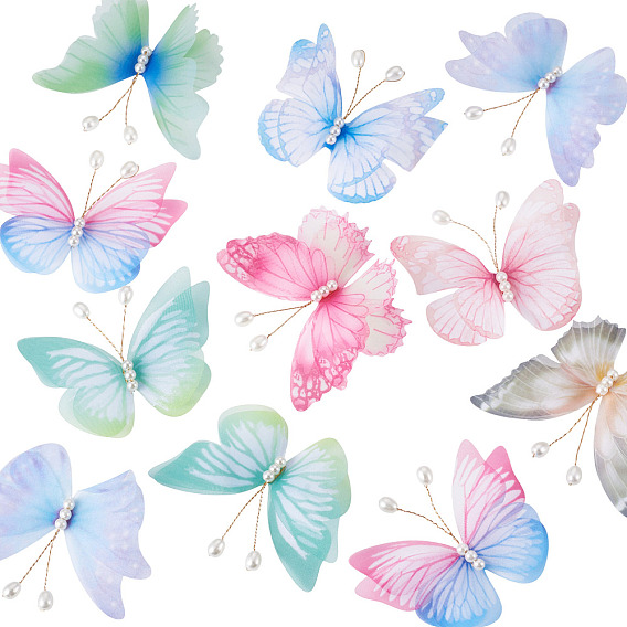 32шт. 8 стили тканевых бабочек с украшением из искусственного жемчуга