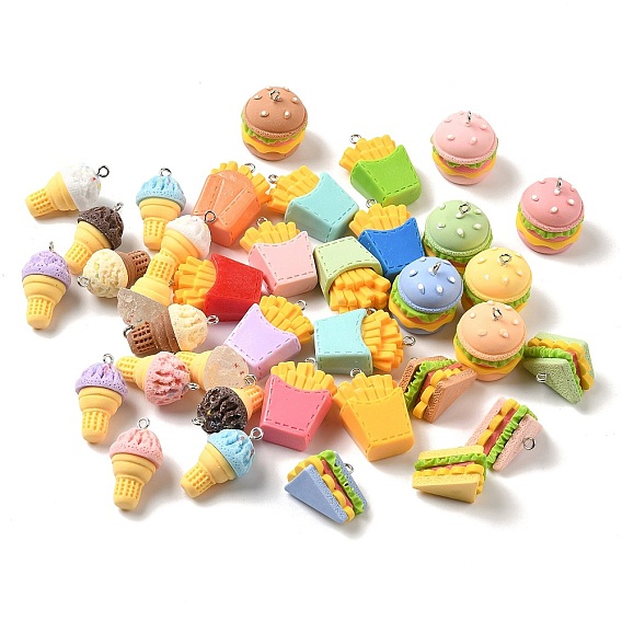 Непрозрачные подвески смолы, имитация еды, с железной платиной петлей