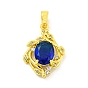 Brass Micro Pave Clear/Blue Cubic Zirconia Pendants, Real 18K Gold Plated