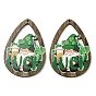 Saint Patrick's Day Single Face Printed Wood Big Pendants, Teardrop Charms with Gnome