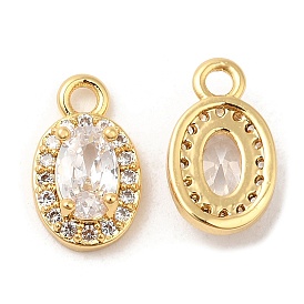 Brass and Clear Cubic Zirconia Pendants, Oval