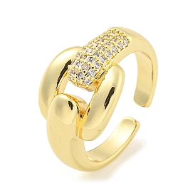 Brass Micro Pave Cubic Zirconia Open Cuff Ring, Belt Buckle Rings for Women