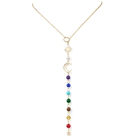 Chakra Natural Malaysia Jade & Tiger Eye & Synthetic Citrine & Synthetic Turquoise Pendant Necklaces, 304 Stainless Steel Cable Chains Necklaces for Women