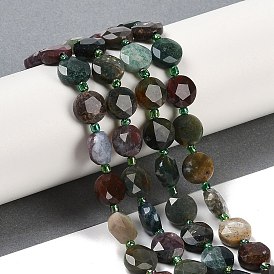 Natural Indian Agate Beads Strands, Faceted Pentagonal Cut, Flat Round, with Seed Beads