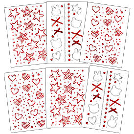 6 листы 3 стили акриловые стразы наклейки для лица и тела, самоклеящиеся стразы для макияжа, бант, звезда и сердце