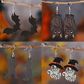 Halloween Wood Earrings, with Stainless Steel Earrings Hook, Platinum