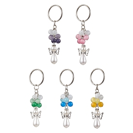 Acrylic with Cat Eye Keychains, with Alloy Charms and Iron Split Key Rings, Angel