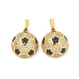 Rack Plating Brass Micro Pave Cubic Zirconia Pendants, Long-Lasting Plated, Cadmium Free & Lead Free, Football