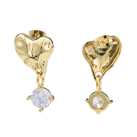 Cubic Zirconia Heart Dangle Earrings, Golden Brass Jewelry for Women, Nickel Free