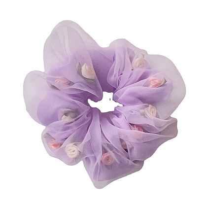 Floral Double-layer Ponytail Holder for Girls with Chiffon Large Intestine Hair Accessories.