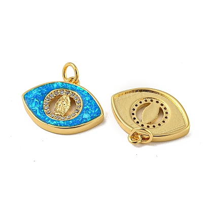 Brass Pendants Cubic Micro Pave Zirconia, with Synthetic Opal, with Jump Rings, Real 18K Gold Plated, Eye with Human
