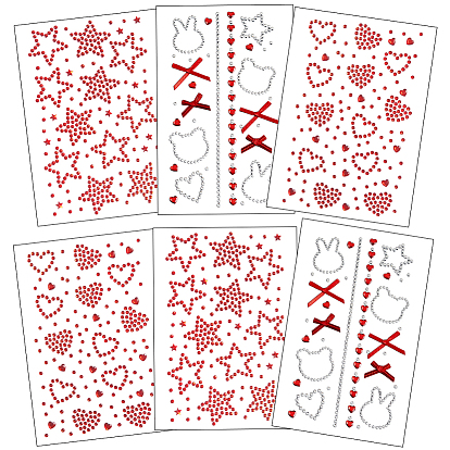 6 листы 3 стили акриловые стразы наклейки для лица и тела, самоклеящиеся стразы для макияжа, бант, звезда и сердце