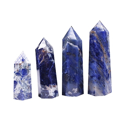 Point Tower Natural Sodalite Home Display Decoration, Healing Stone Wands, for Reiki Chakra Meditation Therapy Decors, Hexagon Prism