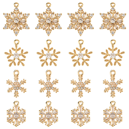 16шт 4 стили латунные микрофибриллы подвески, прелести снежинки