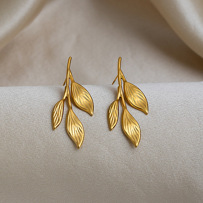 Серьги-гвоздики из нержавеющей стали в форме листа