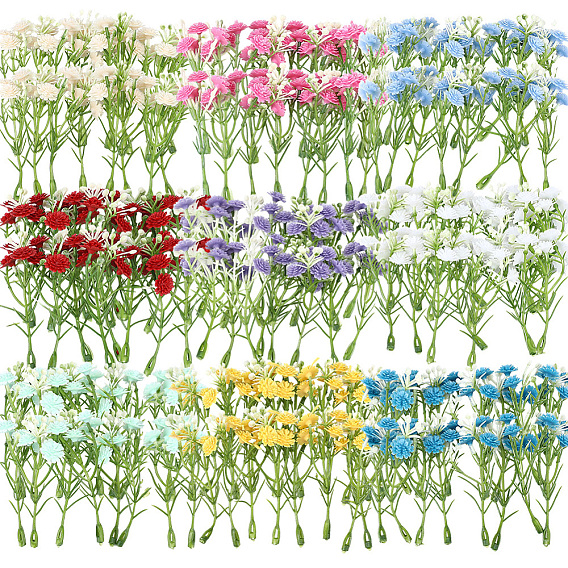 72Pcs 9 Styles Artificial Flower, with Plastic Branch, for Wedding Party Home Room Decoration Marriage Accessories