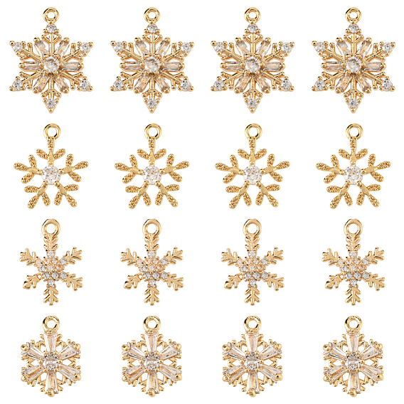16шт 4 стили латунные микрофибриллы подвески, прелести снежинки