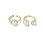 Rack Plating Brass Open Ring, Plastic Pearl Cuff Finger Ring for Women, Long-Lasting Plated, Lead Free & Cadmium Free