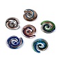 Handmade Silver Foil Lampwork Pendants, with Gold Sand, Round, Mixed Color, 49x46x6mm, hole: 5mm