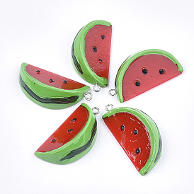 Resin Pendants, with Platinum Tone Iron Findings, Imitation Food, Watermelon