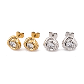 Flower 304 Stainless Steel Rhinestone Stud Earrings for Women