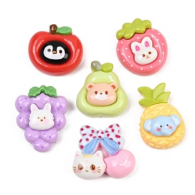 Кабошоны из непрозрачной смолы на тему животных, фрукты