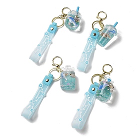 Mixed Bottle Acrylic Pendant Keychain Decoration, Liquid Quicksand Floating Dolphin Conch Handbag Accessories, with Alloy Findings