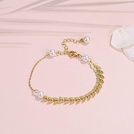 Браслеты из нержавеющей стали и пластика с жемчужинами для женщин, реальный 18 k позолоченный