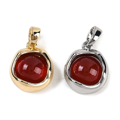 Натуральные сердолики (окрашенные и нагретые), латунные плоские круглые подвески