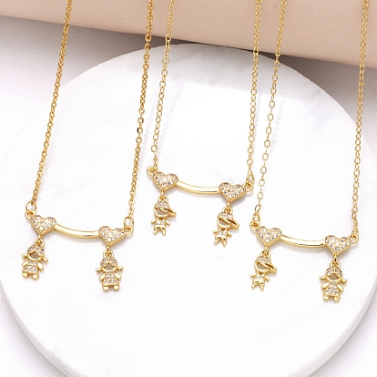 Brass Micro Pave Cubic Zirconia Pendant Necklaces for Women, Golden