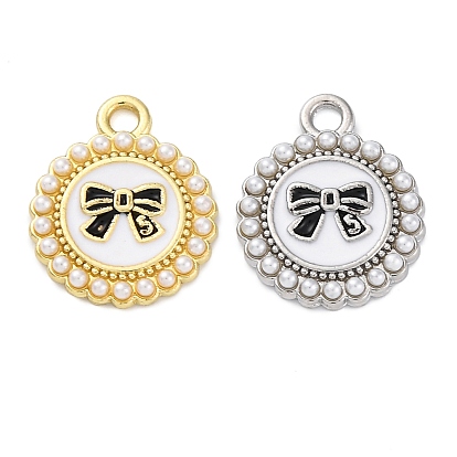 Стойки обшивки сплава эмали подвески, с абс пластмассовой имитационной жемчужиной, без кадмия, без никеля и без свинца, плоская круглая с подвеской в виде банта