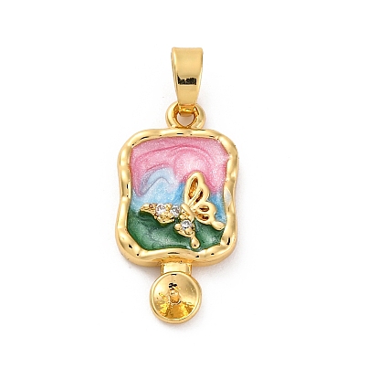 Подвеска с эмалью из латуни, микропаве, прозрачный кубический цирконий, кабошон, прямоугольник с бабочки