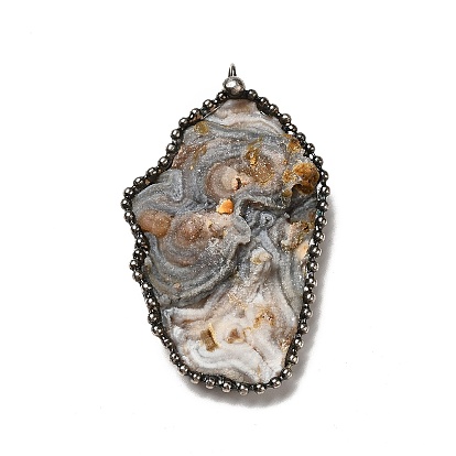 Natural Agate Big Pendants, Nuggets Charms, with Antique Silver Tone Brass Chain and Stannum, Lead Free & Cadmium Free