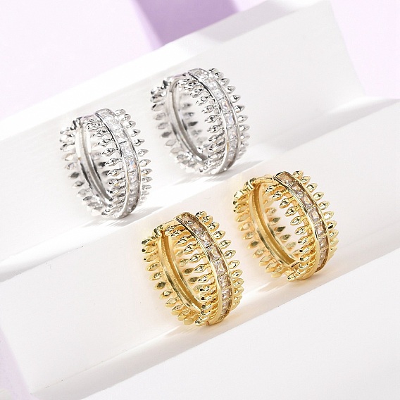 Латунные серьги-кольца из прозрачного кубического циркония, без кадмия и без свинца, стойки покрытие, долговечный, Кольцевая форма
